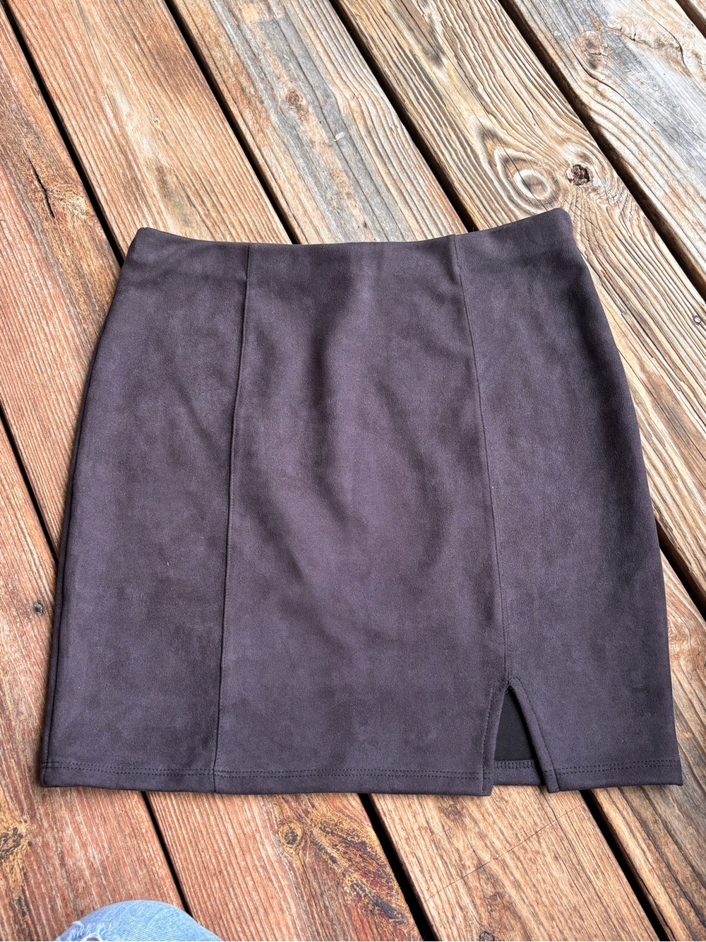 Altar'd State Black Suede-Look Mini Skirt with Front Notch